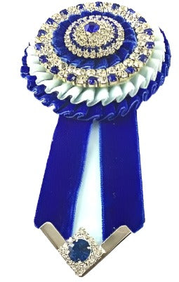 Bright blue rosette attachments, perfect for adding a pop of color and style to equestrian accessories during competitions.