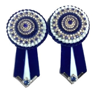 Detailed image of blue rosette add-ons, crafted from high-quality materials and designed for easy attachment to equestrian browbands