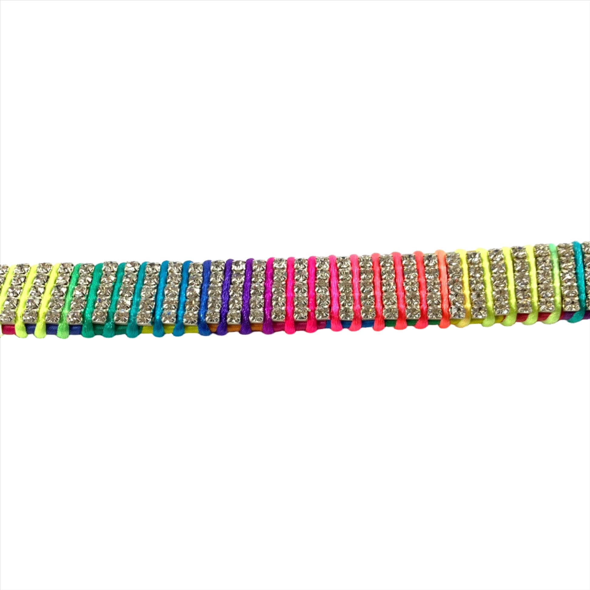 Elegant browband adorned with multi-color crystals and satin ribbon