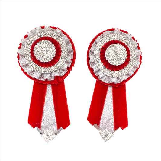 Detailed image of interchangeable rosettes with various themed designs, enhancing the versatility and style of horse accessories