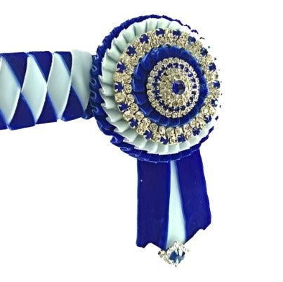 Elegant Blue Diamond Show Browband close up showcasing the design f the browbands rosettes available from L'Equino Essentials