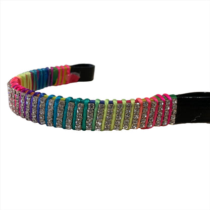 Stylish equestrian browband with five rows of vibrant crystals