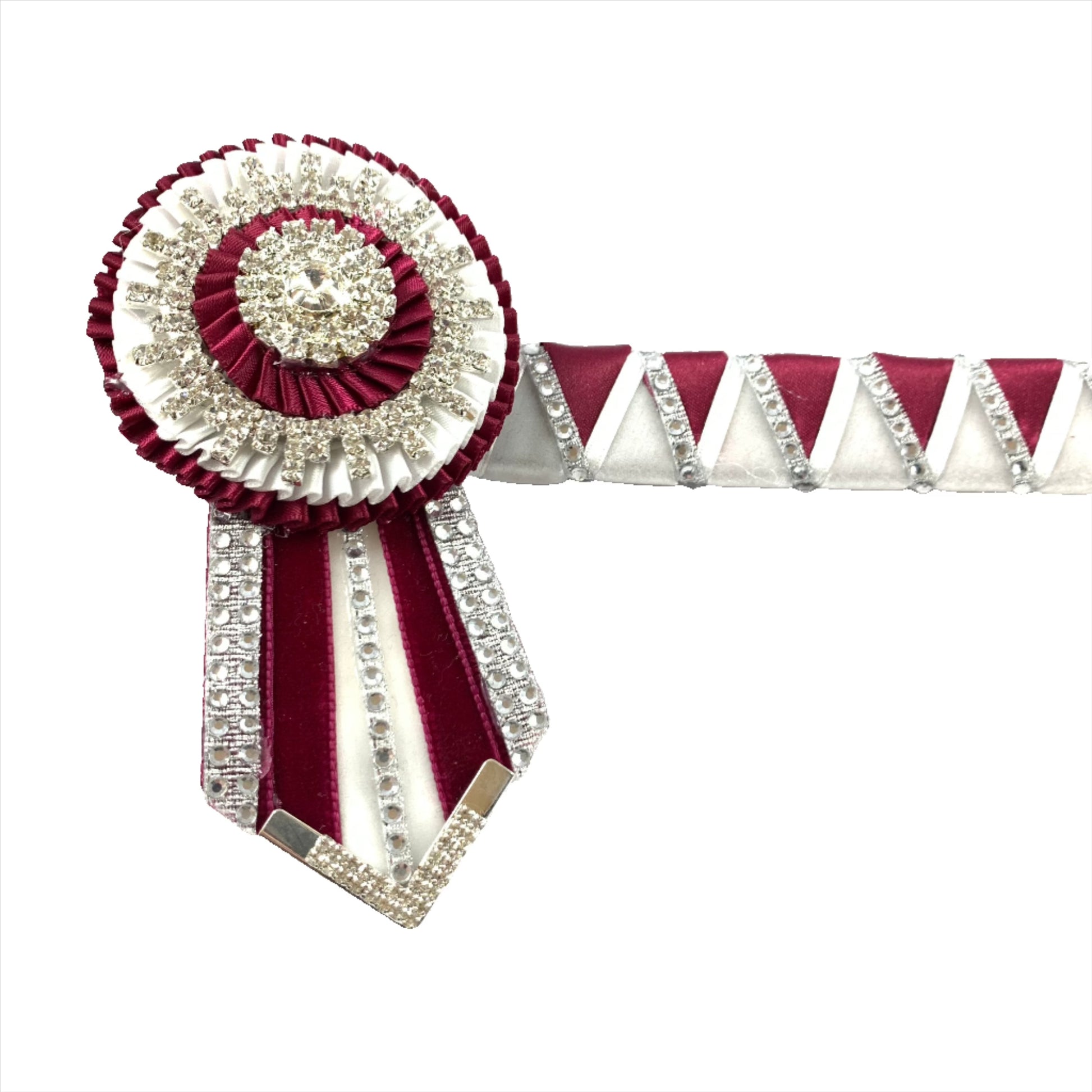 Detailed view of a crystal-studded show browband with elegant design