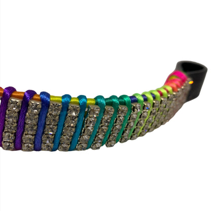 Equestrian browband featuring a rainbow of sparkling crystals