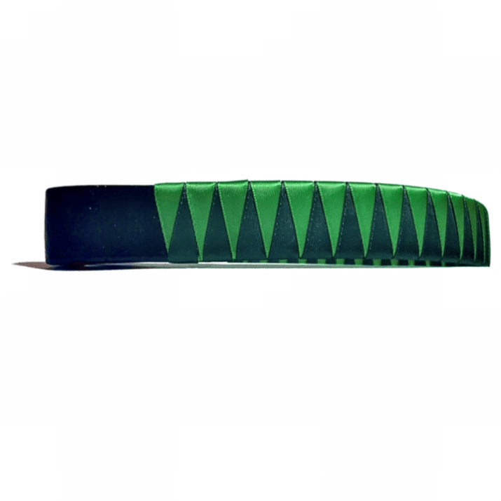 Handcrafted green ribbon browband featuring unique shark tooth pattern