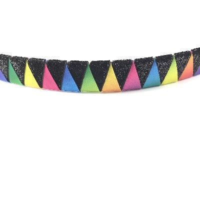 Elegant horse browband featuring a spectrum of rainbow-colored ribbons