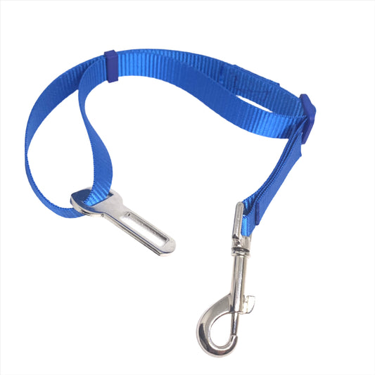 Webbing dog car safety strap with robust metal hardware